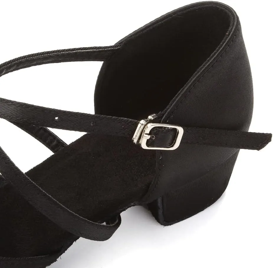 DKZSYIM Girls&Women's Satin Latin Dance Shoes Ballroom Performance Shoes,Model WZJTL