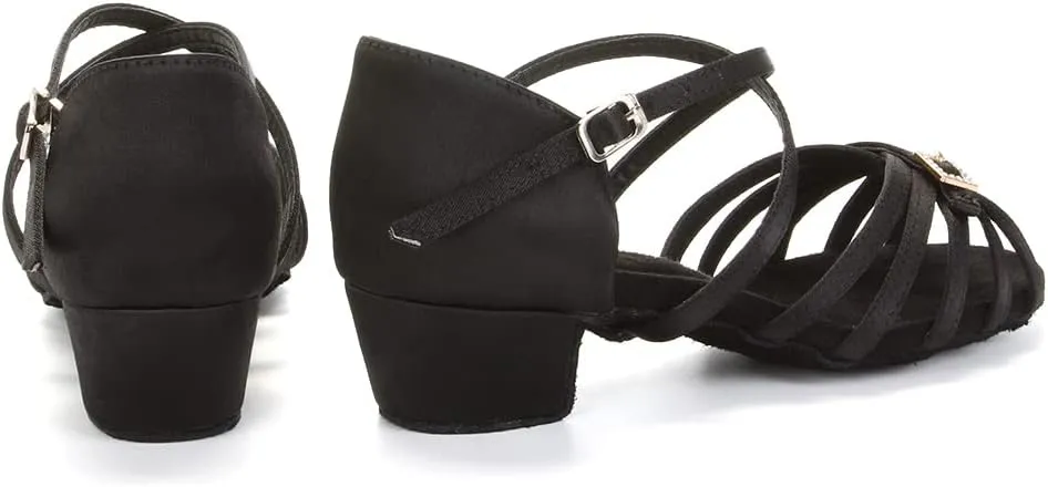 DKZSYIM Girls&Women's Satin Latin Dance Shoes Ballroom Performance Shoes,Model WZJTL