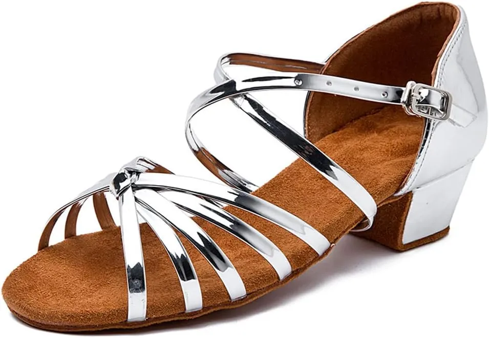 DKZSYIM Girls&Women's Satin Latin Dance Shoes Ballroom Performance Shoes,Model WZJTL