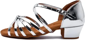 DKZSYIM Girls&Women's Satin Latin Dance Shoes Ballroom Performance Shoes,Model WZJTL