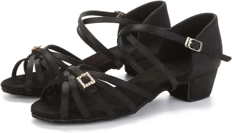 DKZSYIM Girls&Women's Satin Latin Dance Shoes Ballroom Performance Shoes,Model WZJTL