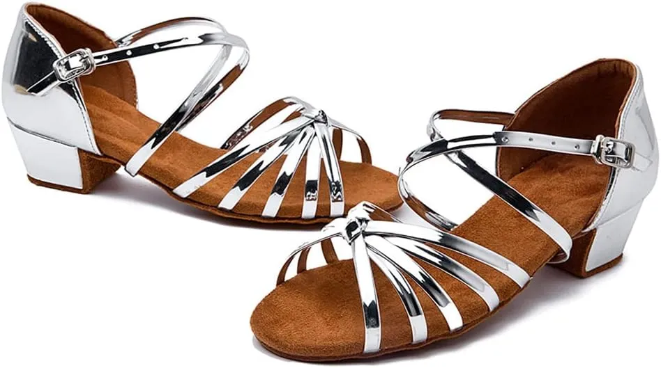 DKZSYIM Girls&Women's Satin Latin Dance Shoes Ballroom Performance Shoes,Model WZJTL