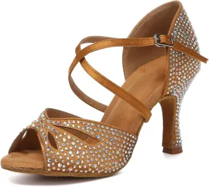 DKZSYIM Rhinestone Women Ballroom Latin Dance Shoes Salsa Tango Party Dance Shoes,Model YC-L642
