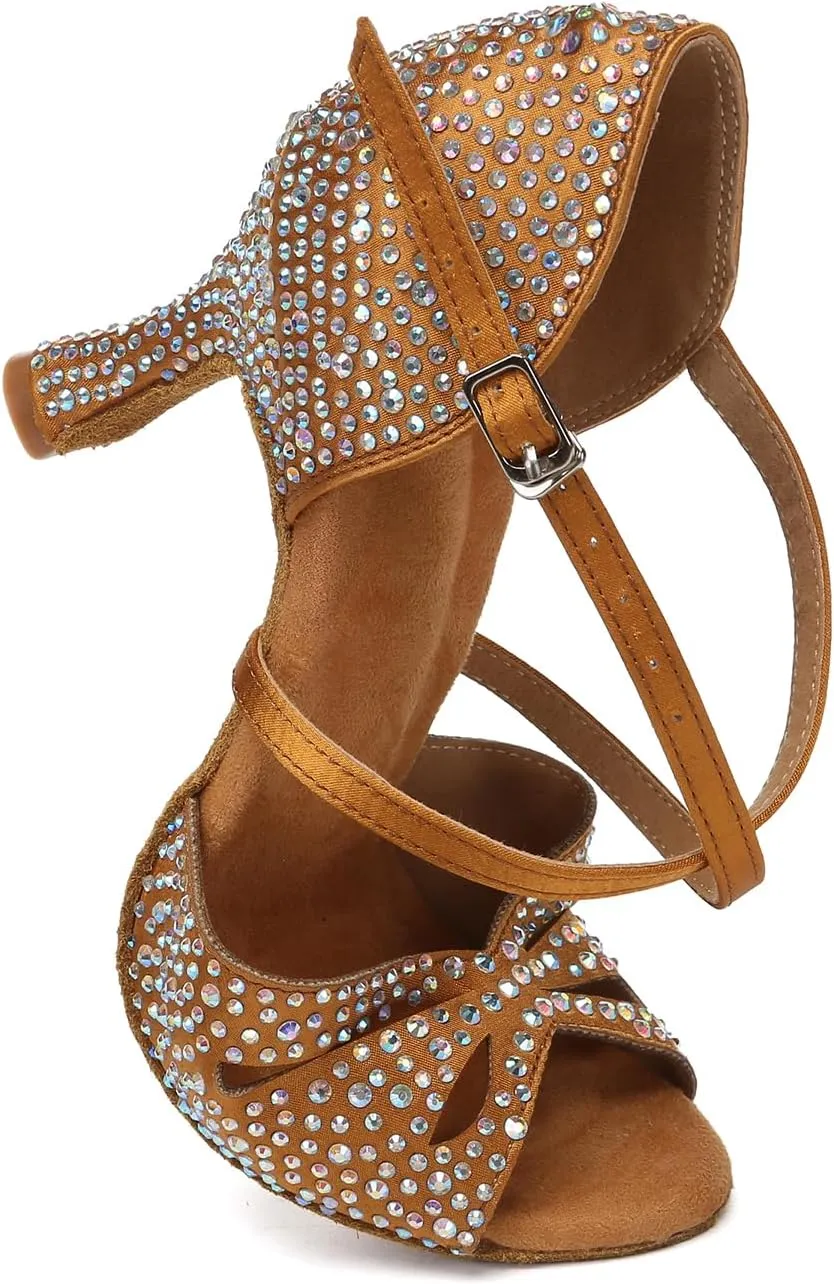 DKZSYIM Rhinestone Women Ballroom Latin Dance Shoes Salsa Tango Party Dance Shoes,Model YC-L642