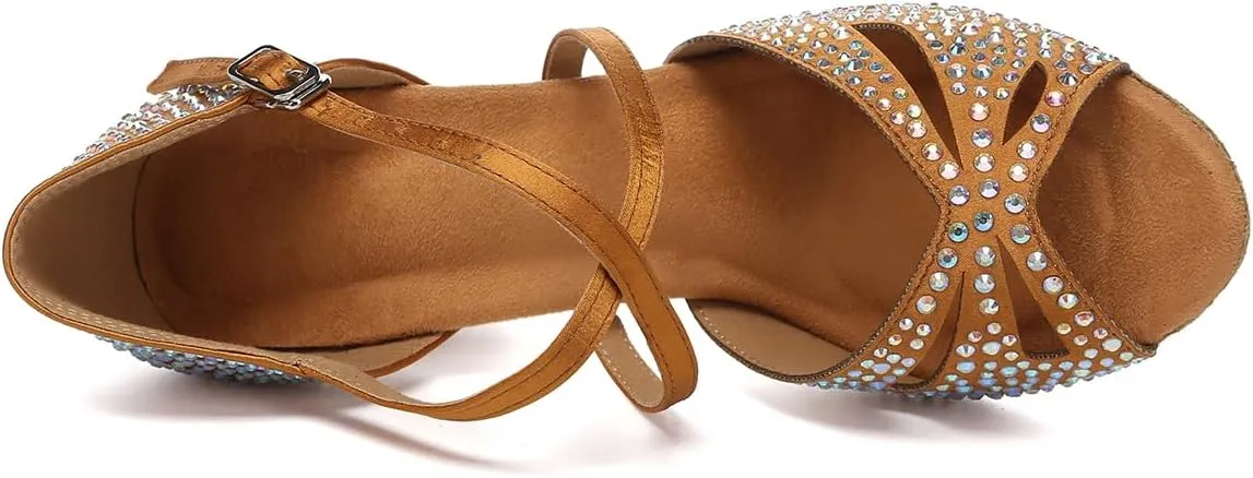 DKZSYIM Rhinestone Women Ballroom Latin Dance Shoes Salsa Tango Party Dance Shoes,Model YC-L642