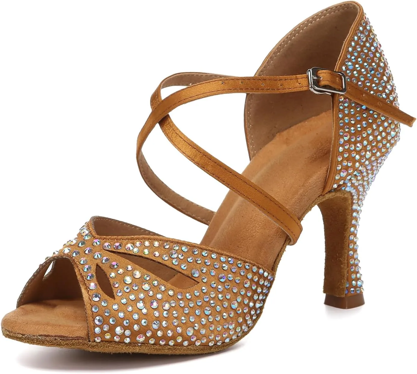 DKZSYIM Rhinestone Women Ballroom Latin Dance Shoes Salsa Tango Party Dance Shoes,Model YC-L642
