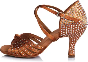 DKZSYIM Women Rhinestone Latin Ballroom Dance Shoes Bachata Salsa Practice Performance Dance Shoes,Model AFCT459