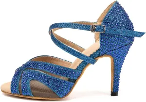 DKZSYIM Women Rhinestone Latin Ballroom Dance Shoes Bachata Salsa Practice Performance Dance Shoes,Model QJW1025