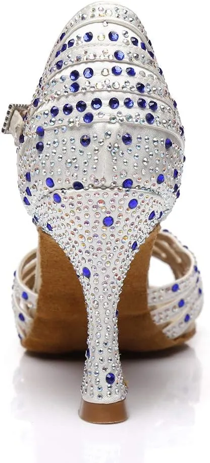 DKZSYIM Women's Latin Dance Shoes Ballroom Performance Salsa Rhinestone Dance Shoes,Model YCL404