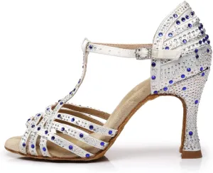 DKZSYIM Women's Latin Dance Shoes Ballroom Performance Salsa Rhinestone Dance Shoes,Model YCL404