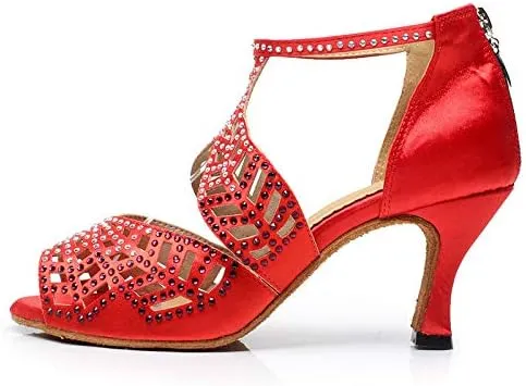 DKZSYIM Women's Rhinestone Latin Dance Shoes Ballroom Performance Shoes, Model YCL345