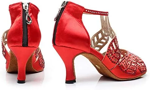 DKZSYIM Women's Rhinestone Latin Dance Shoes Ballroom Performance Shoes, Model YCL345