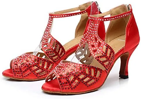DKZSYIM Women's Rhinestone Latin Dance Shoes Ballroom Performance Shoes, Model YCL345