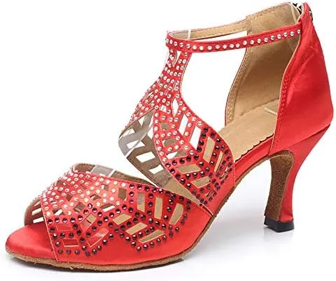 DKZSYIM Women's Rhinestone Latin Dance Shoes Ballroom Performance Shoes, Model YCL345