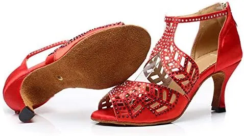 DKZSYIM Women's Rhinestone Latin Dance Shoes Ballroom Performance Shoes, Model YCL345