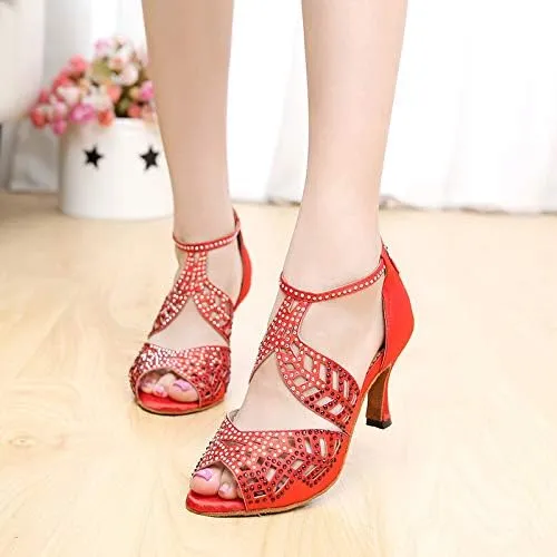 DKZSYIM Women's Rhinestone Latin Dance Shoes Ballroom Performance Shoes, Model YCL345