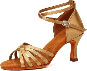 DKZSYIM Women's Satin Latin Dance Shoes Professional Ballroom Salsa Practice Performance Dancing Shoes,Model 213