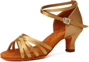 DKZSYIM Women's Satin Latin Dance Shoes Professional Ballroom Salsa Practice Performance Dancing Shoes,Model 213