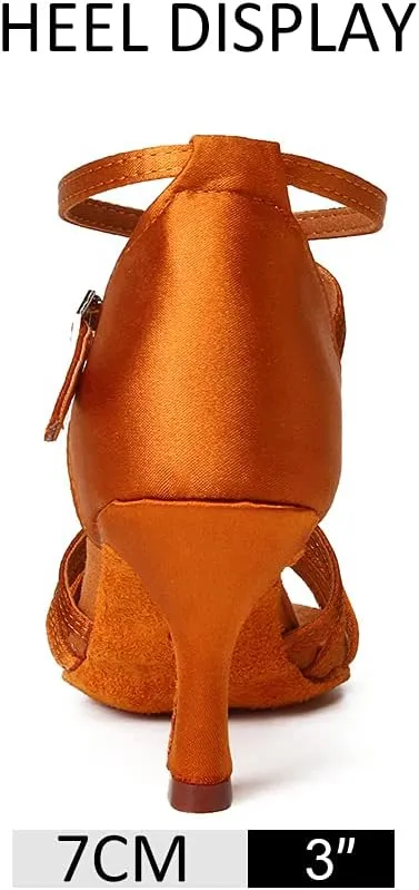 DKZSYIM Women's Satin Latin Dance Shoes Professional Ballroom Salsa Practice Performance Dancing Shoes,Model 213
