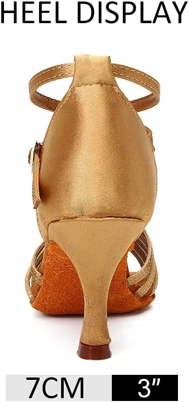 DKZSYIM Women's Satin Latin Dance Shoes Professional Ballroom Salsa Practice Performance Dancing Shoes,Model 213