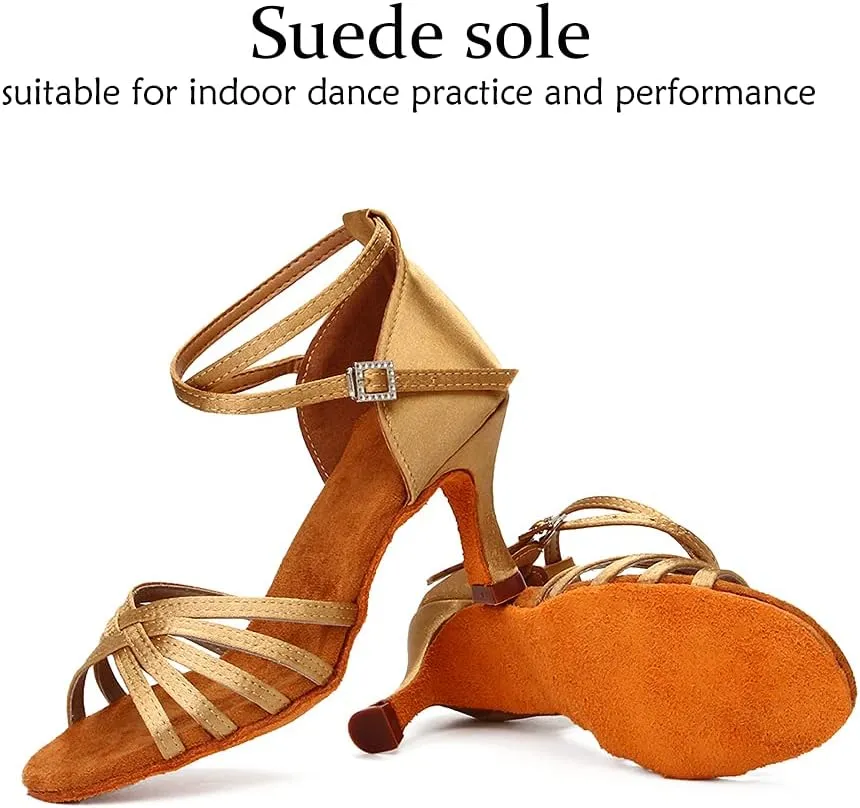 DKZSYIM Women's Satin Latin Dance Shoes Professional Ballroom Salsa Practice Performance Dancing Shoes,Model 213