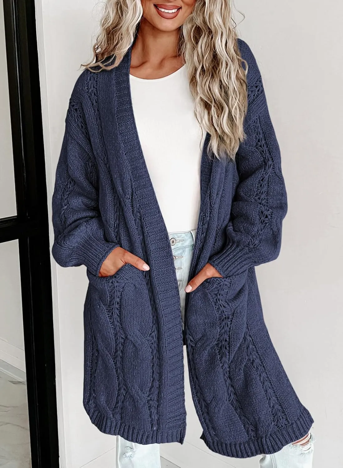 Dokotoo Long Cardigans for Women Open Front Long Sleeves Lightweight Fall Sweaters with Pockets