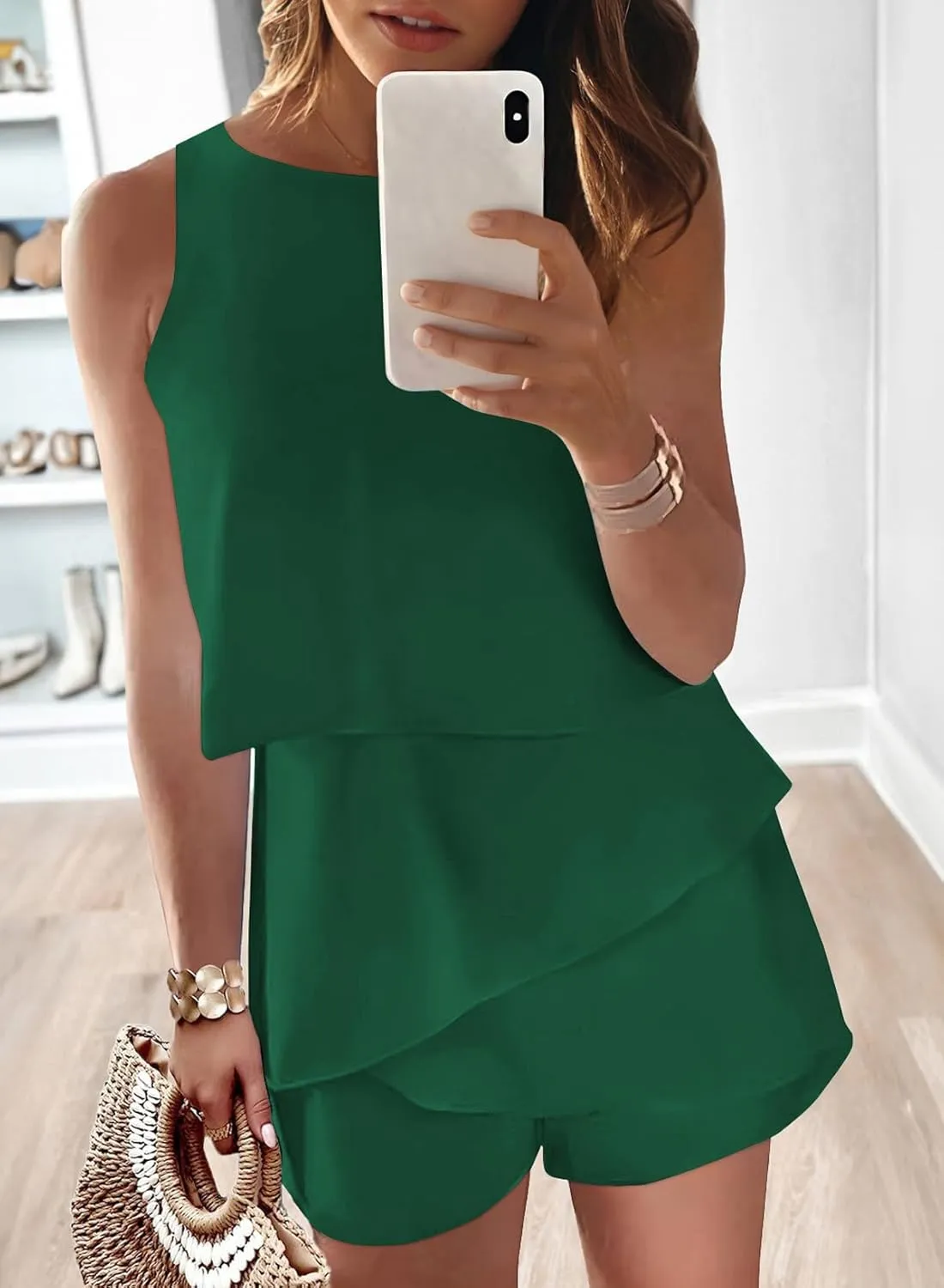 Dokotoo Womens Summer Jumpsuits 2025 Casual Ruffle Chiffon Sleeveless Rompers