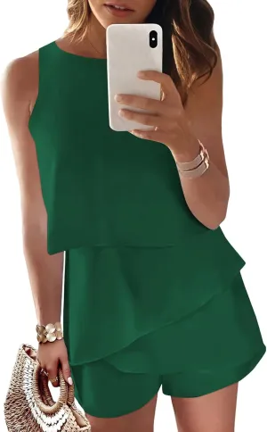 Dokotoo Womens Summer Jumpsuits 2025 Casual Ruffle Chiffon Sleeveless Rompers