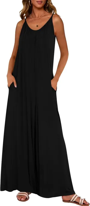 dowerme Women's Summer Clothes Casual One Piece Jumpsuits 2025 Spaghetti Strap Loose Wide Leg Pant Rompers Beach Outfits