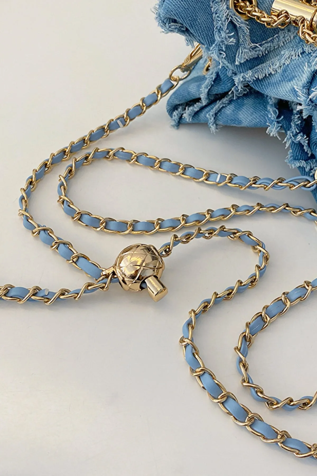 Drawstring Chain Denim Bucket Bag- 4 Color Options