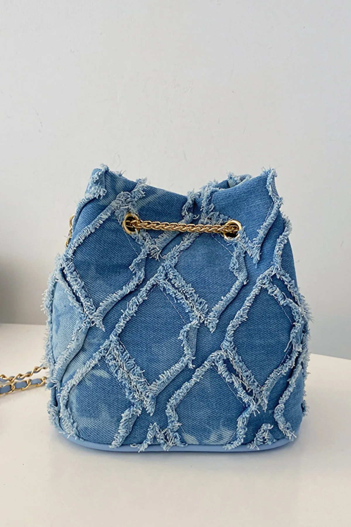 Drawstring Chain Denim Bucket Bag- 4 Color Options