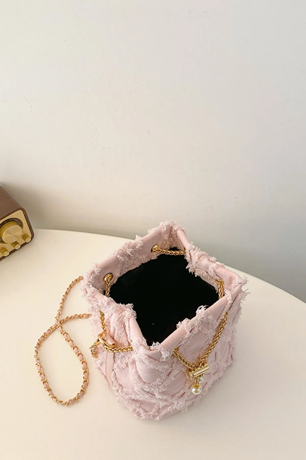 Drawstring Chain Denim Bucket Bag- 4 Color Options