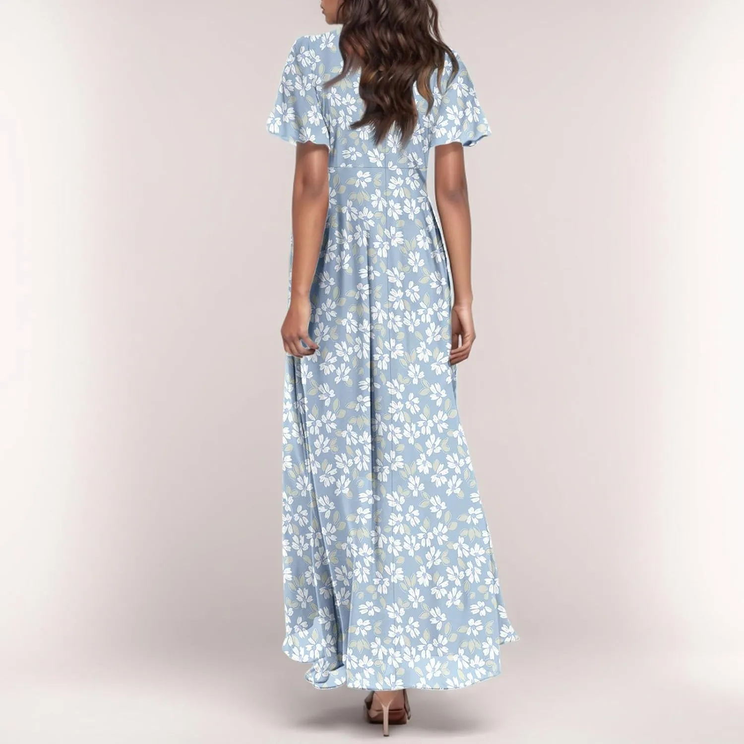 Dresses for Church Women 2025 Maxi Dress Summer Wrap Floral Ruffle Sleeve Chiffon Wedding Dress Boho