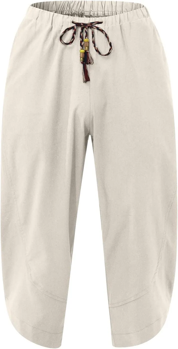 Dudubaby Men Casual Pants Mens Baggy Pants Drawstring Cotton Linen Wide Leg Yoga Pants Solid Color Baggy Pants