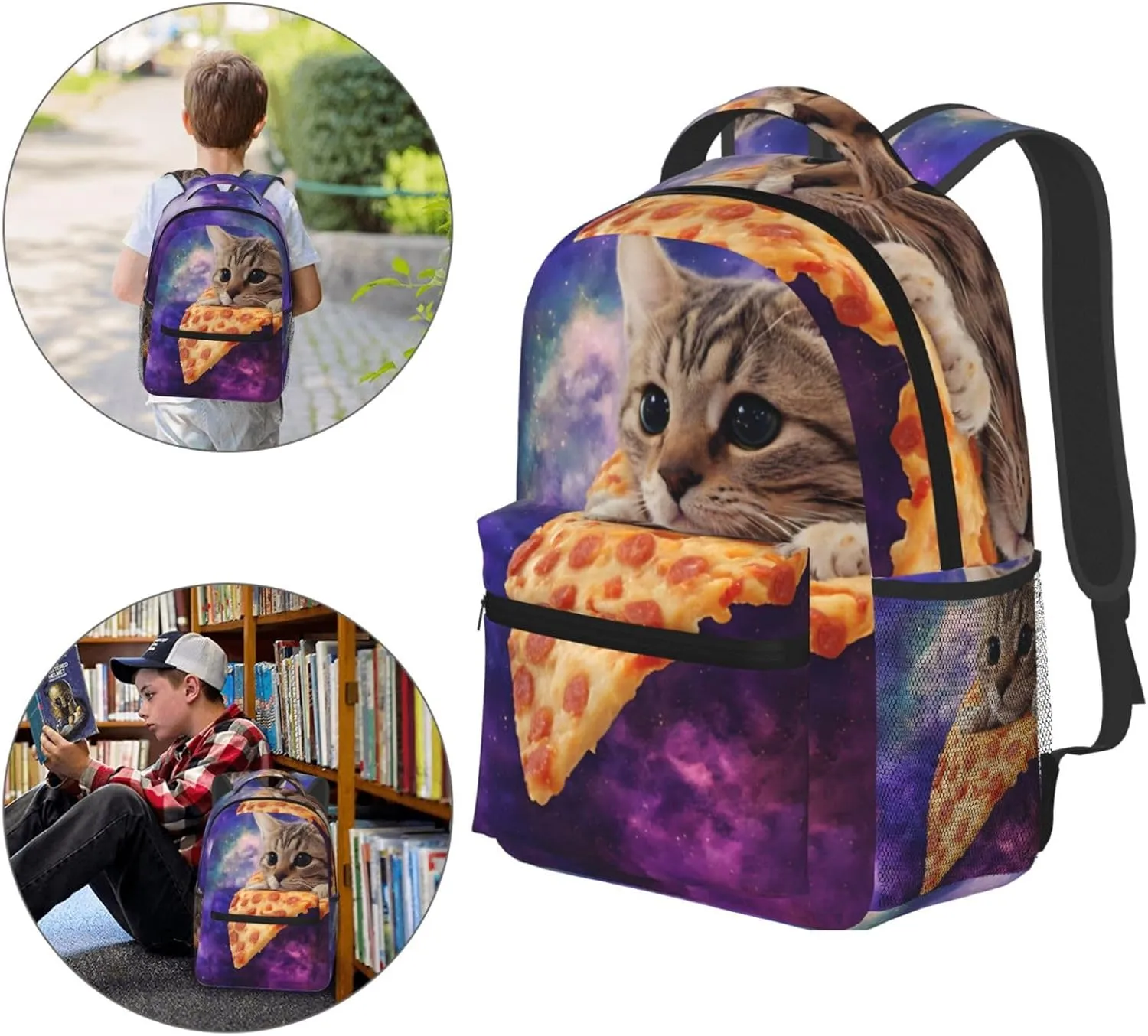 Dujiea 17 Inch Backpack Cat On Pizza Laptop Backpack School Bookbag Travel Shoulder Bag With Chest Strap