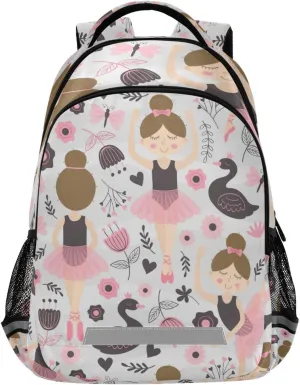 Dussdil Ballerina Swan Backpack Flowers Ballet Backpacks 16 inch Laptop Bag Casual Daypack Back Pack Double Zipper Travel Sports Bags with Adjustable Shoulder Strap Backpack