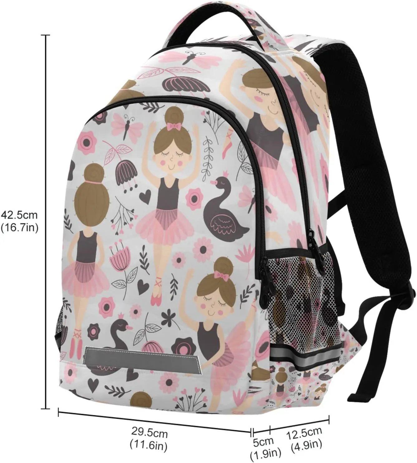 Dussdil Ballerina Swan Backpack Flowers Ballet Backpacks 16 inch Laptop Bag Casual Daypack Back Pack Double Zipper Travel Sports Bags with Adjustable Shoulder Strap Backpack