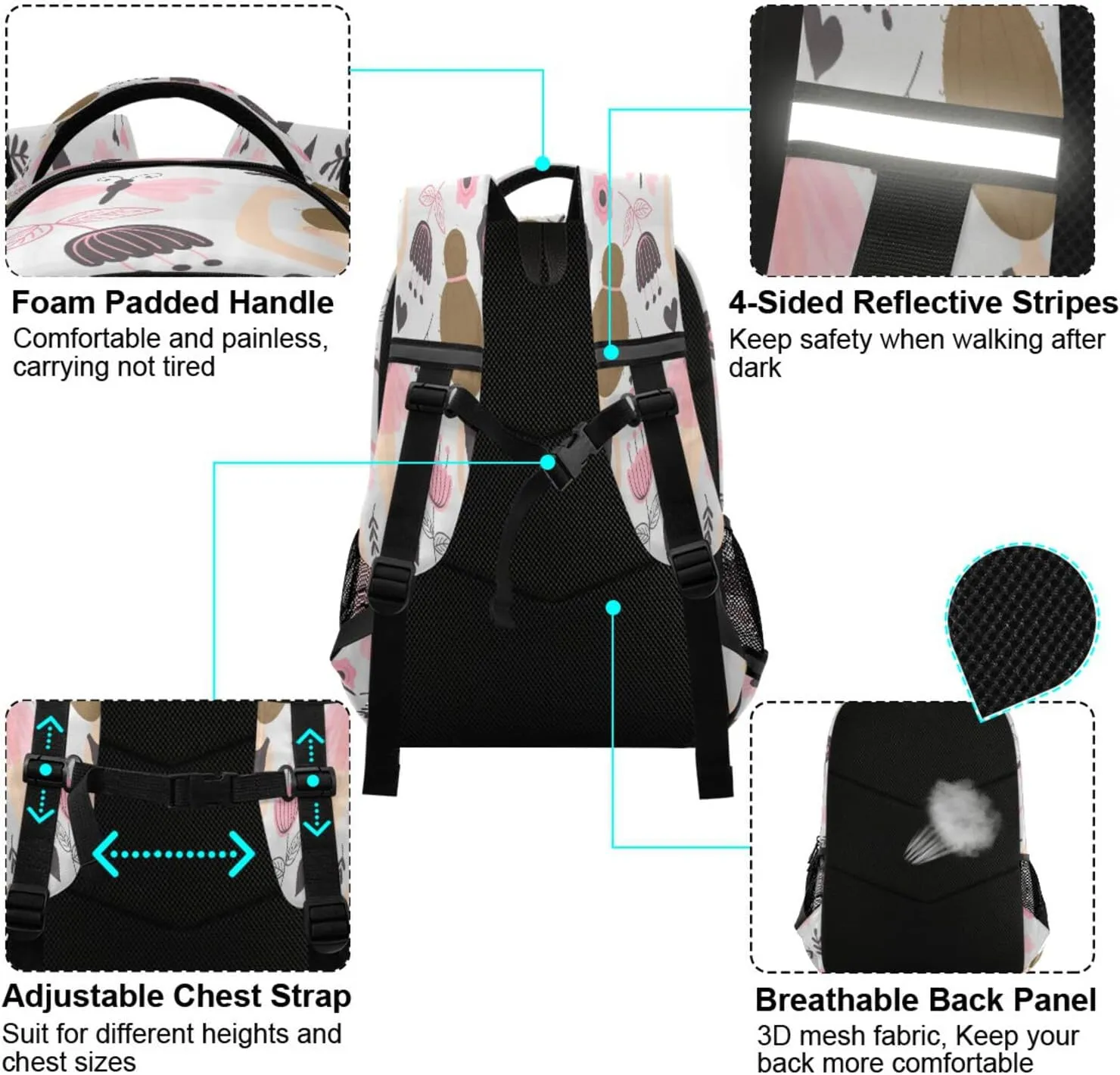 Dussdil Ballerina Swan Backpack Flowers Ballet Backpacks 16 inch Laptop Bag Casual Daypack Back Pack Double Zipper Travel Sports Bags with Adjustable Shoulder Strap Backpack