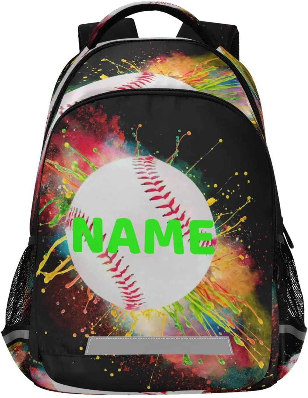Dussdil Custom Name Backpack Colorful Splashing Baseball Personalized Backpacks 16 inch Casual Daypack Back Pack Laptop Bag Double Zipper Travel Sports Bags
