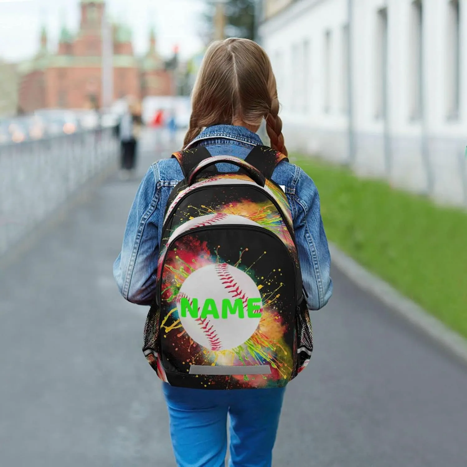 Dussdil Custom Name Backpack Colorful Splashing Baseball Personalized Backpacks 16 inch Casual Daypack Back Pack Laptop Bag Double Zipper Travel Sports Bags