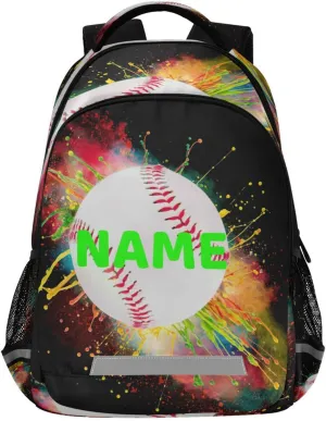 Dussdil Custom Name Backpack Colorful Splashing Baseball Personalized Backpacks 16 inch Casual Daypack Back Pack Laptop Bag Double Zipper Travel Sports Bags