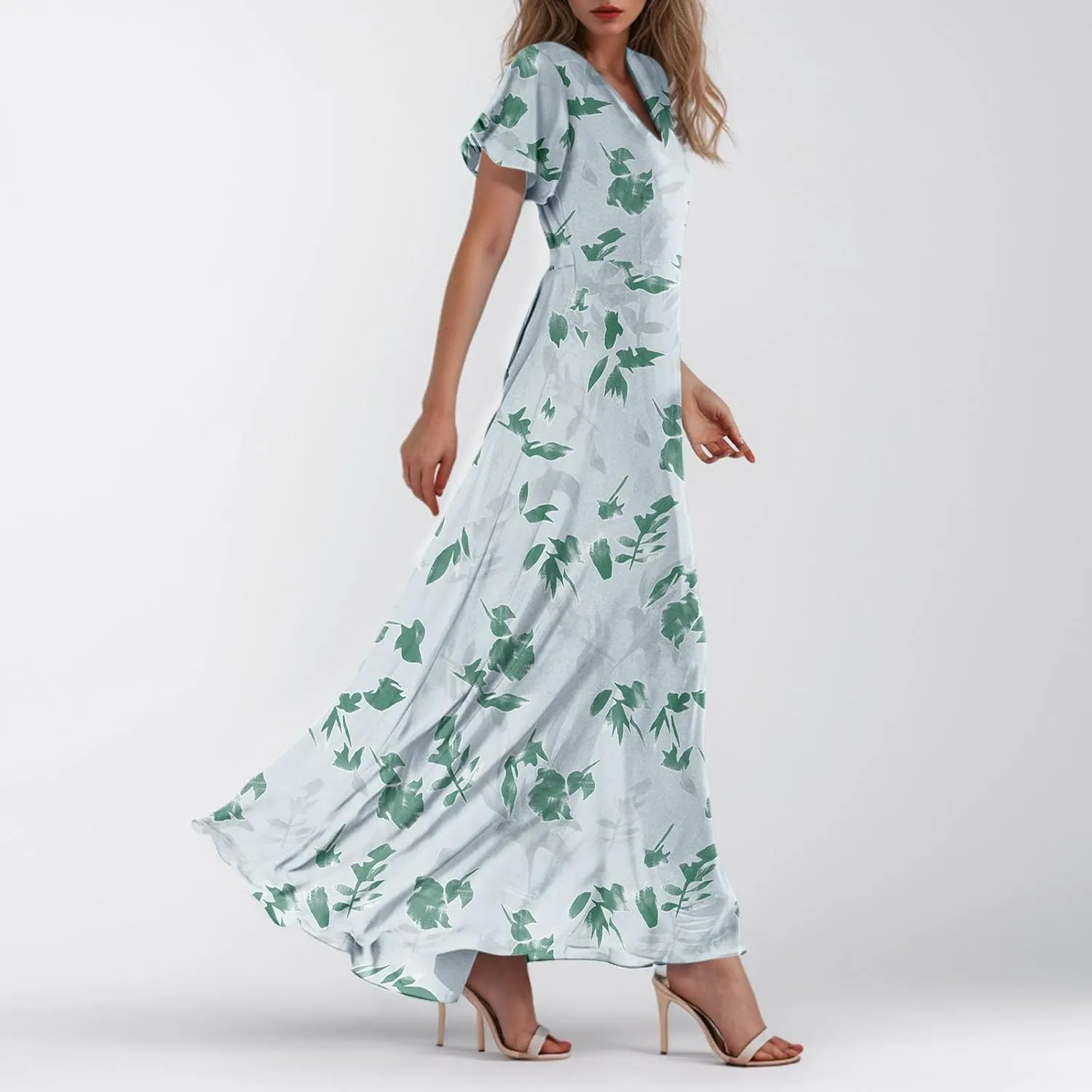 Easter Dresses for Women 2025 Swing Flowy Ruffle Hem Swing A-Line Womens Dresses Summer Spring Chiffon Dresses