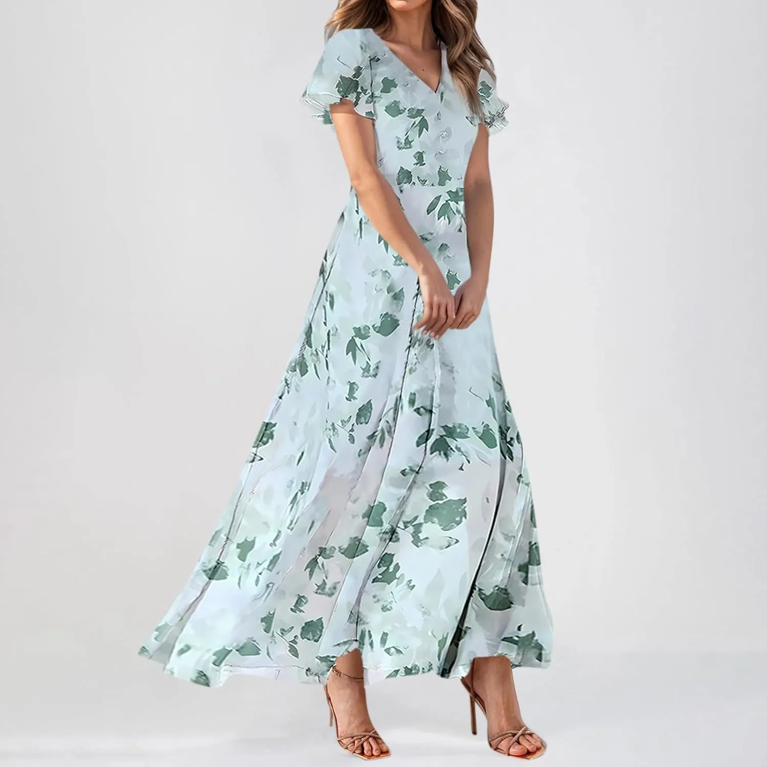 Easter Dresses for Women 2025 Swing Flowy Ruffle Hem Swing A-Line Womens Dresses Summer Spring Chiffon Dresses