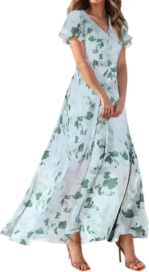 Easter Dresses for Women 2025 Swing Flowy Ruffle Hem Swing A-Line Womens Dresses Summer Spring Chiffon Dresses