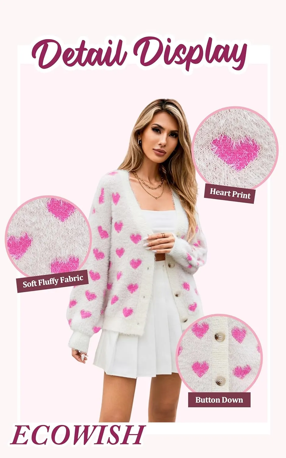ECOWISH Women Floral Cropped Cardigan: Fall Long Sleeve Open Front Fuzzy Daisy Print Knit Sweaters Casual Y2k Outerwear
