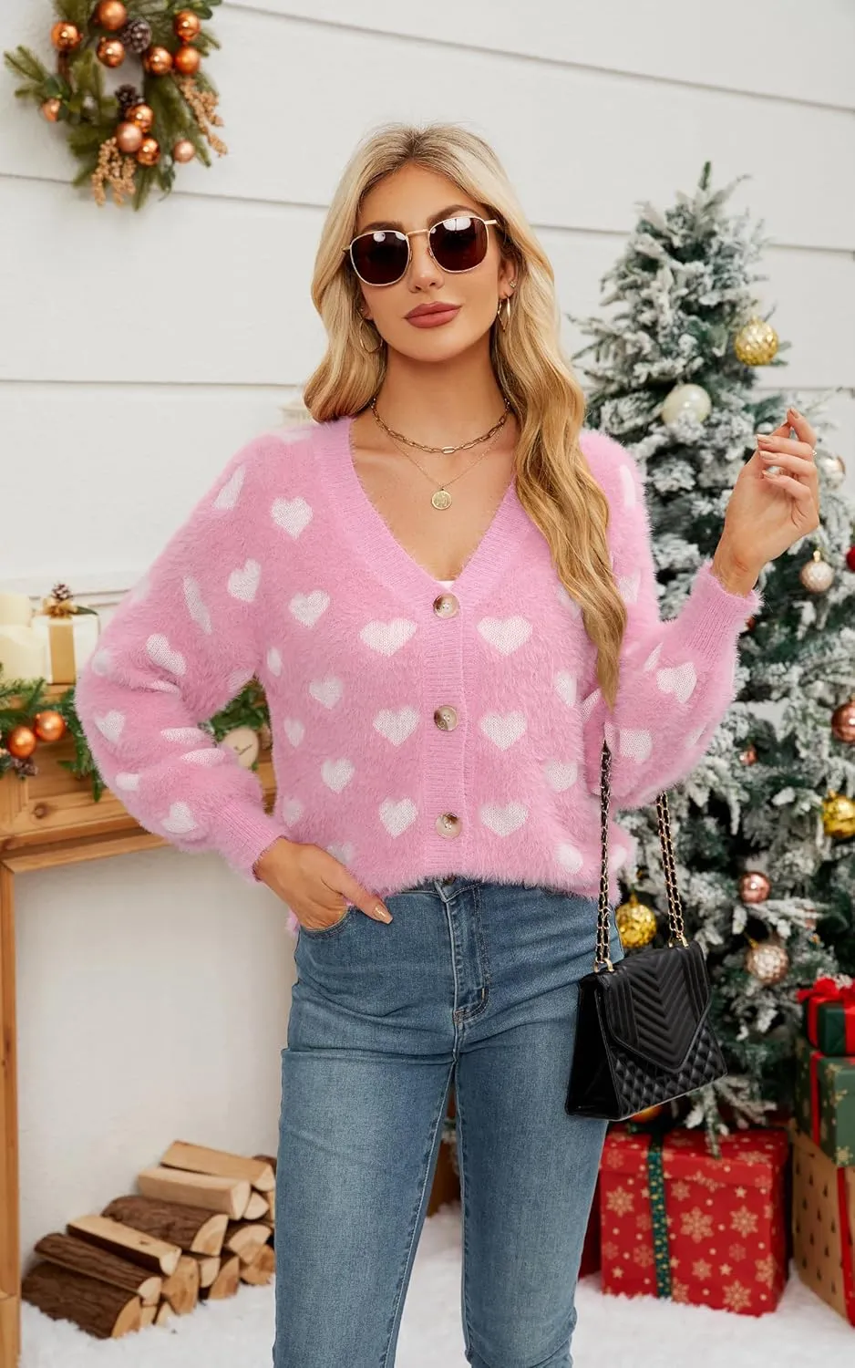 ECOWISH Women Floral Cropped Cardigan: Fall Long Sleeve Open Front Fuzzy Daisy Print Knit Sweaters Casual Y2k Outerwear