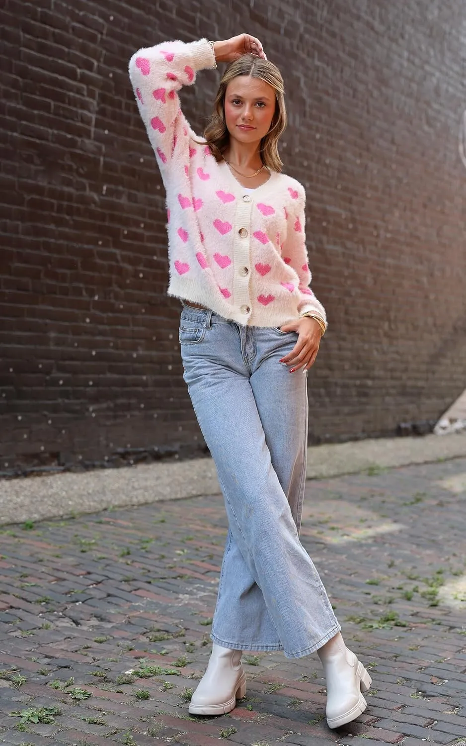 ECOWISH Women Floral Cropped Cardigan: Fall Long Sleeve Open Front Fuzzy Daisy Print Knit Sweaters Casual Y2k Outerwear