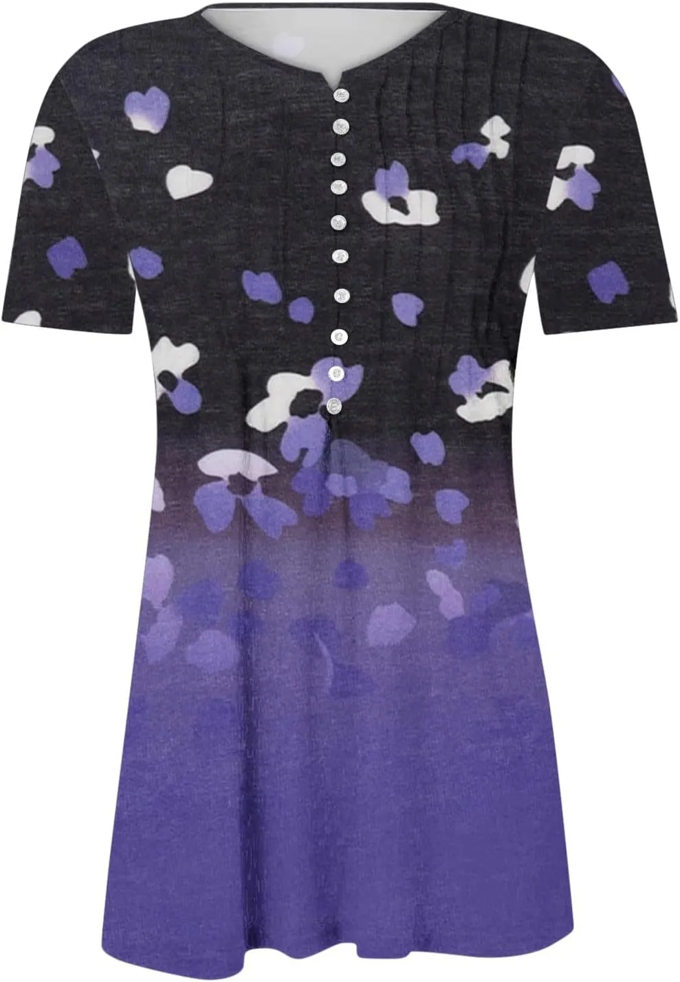 Empire Waist Button Down Shirts for Women Fashion Short Sleeve Floral Print Bohemian Tunic Tops Summer Causal Blouse