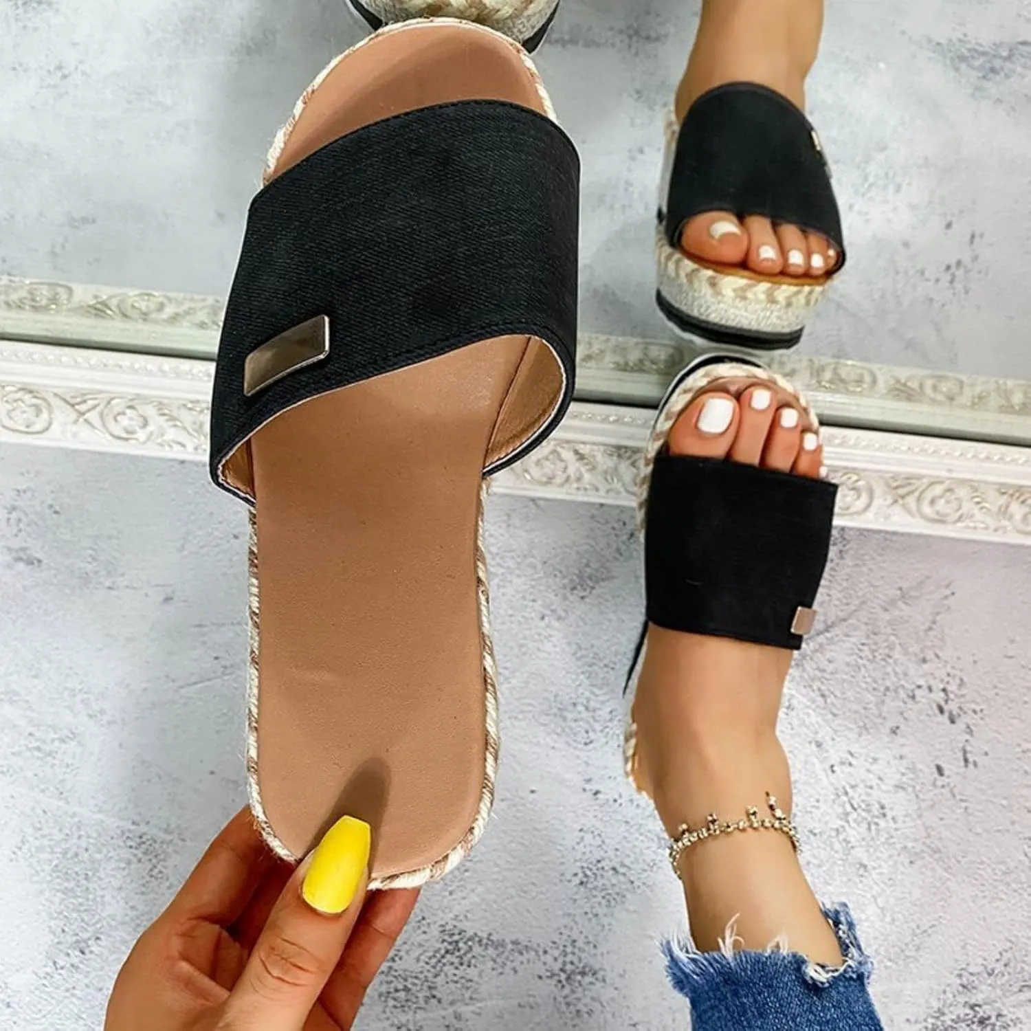 Espadrilles Wedges for Women Flat Sandals Open Toe Sandals Comfortable Summer Wedge Shoes Non-Slip Platform Espadrille Casual Comfortable Slippers Dressy Wide Width Slingback Lightweight Slipper