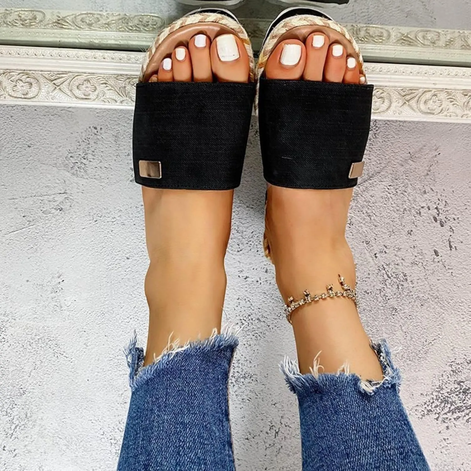 Espadrilles Wedges for Women Flat Sandals Open Toe Sandals Comfortable Summer Wedge Shoes Non-Slip Platform Espadrille Casual Comfortable Slippers Dressy Wide Width Slingback Lightweight Slipper